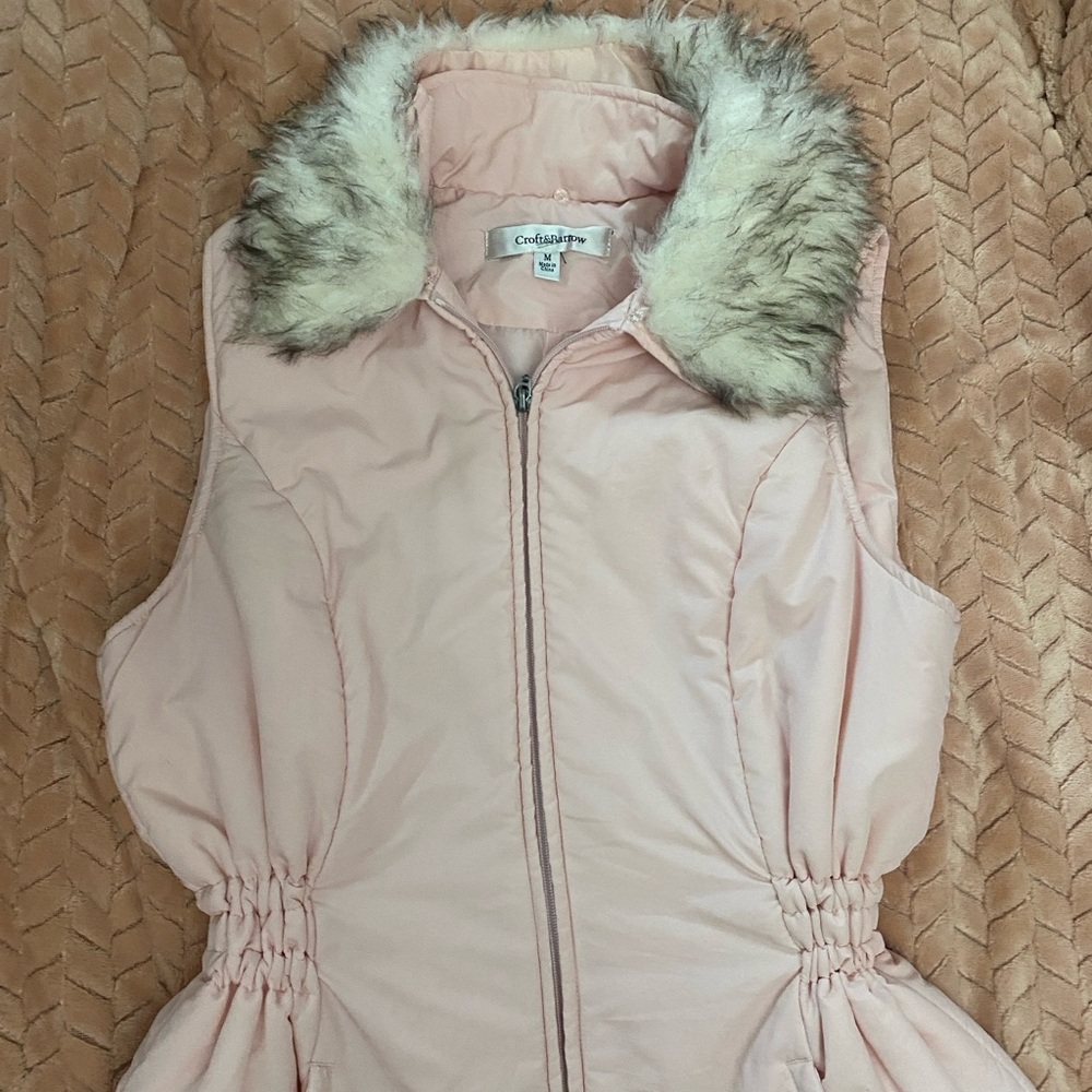 Pink Fur-Collar Puffer Vest